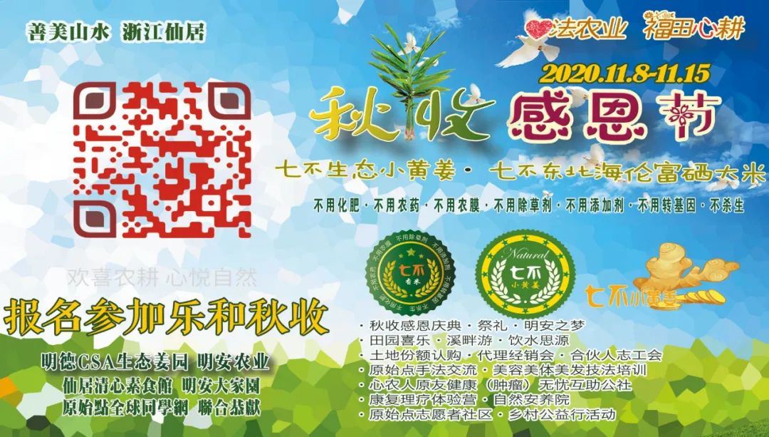 2020年七不小黄姜秋收感恩节邀请函 11月8日-15日 心法农业 福田心耕 欢喜农耕 心悦自然(浙江仙居仁庄村) 2020年七不小黄姜秋收感恩节邀请函 11月8日-15日 心法农业 福田心耕 欢喜农耕 心悦自然(浙江仙居仁庄村)